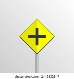 Señal de intersección delantera - Brasil - Ilustración vectorial de una señal de carretera amarilla que indica la intersección delantera