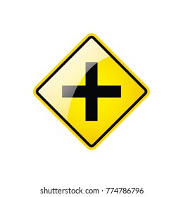 Intersection ahead traffic. Symbol icon on white background, Attracting attention. Compulsory, Control 
and practice.