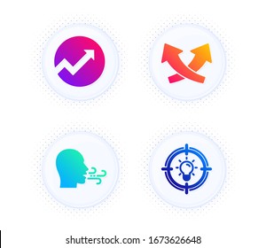 Intersection arrows, Audit and Breathing exercise icons simple set. Button with halftone dots. Idea sign. Exchange, Arrow graph, Breath. Solution. Science set. Vector