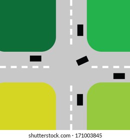intersection with cars color vector illustration