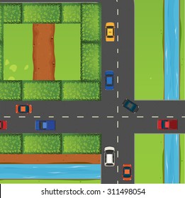 Intersection with a lot of cars illustration