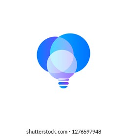 Intersection circles, lightbulb abstract symbol, vector illustration on white background. Idea logo template.