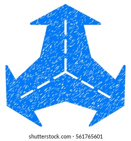Intersection Directions grainy textured icon for overlay watermark stamps. Flat symbol with scratched texture. Dotted vector blue ink rubber seal stamp with grunge design on a white background.
