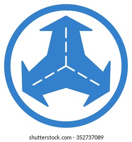 Intersection Directions vector icon. Style is flat circled symbol, cobalt color, rounded angles, white background.