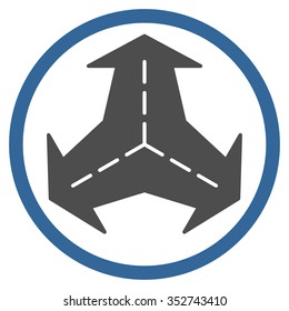 Intersection Directions vector icon. Style is bicolor flat circled symbol, cobalt and gray colors, rounded angles, white background.