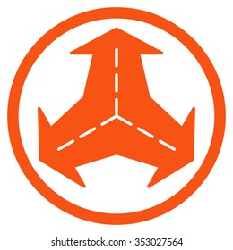 Intersection Directions vector icon. Style is flat circled symbol, orange color, rounded angles, white background.