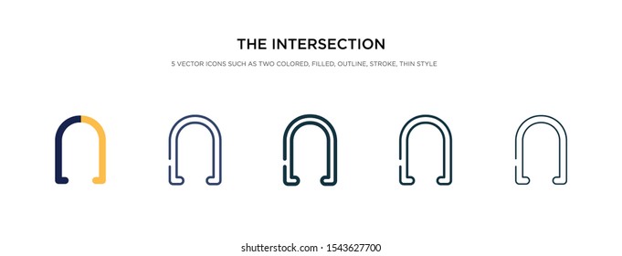 the intersection of icon in different style vector illustration. two colored and black the intersection of vector icons designed in filled, outline, line and stroke style can be used for web,