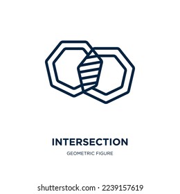 intersection icon from geometric figure collection. Thin linear intersection, arrow, direction outline icon isolated on white background. Line vector intersection sign, symbol for web and mobile