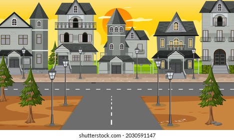 Intersección con muchas casas coloniales ilustración de fondo