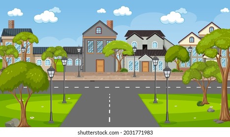 Intersection with many houses background  illustration