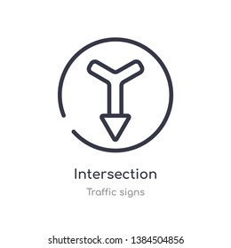 intersection outline icon. isolated line vector illustration from traffic signs collection. editable thin stroke intersection icon on white background