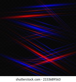 The intersection of red and blue laser lines, bright flashes on a transparent background