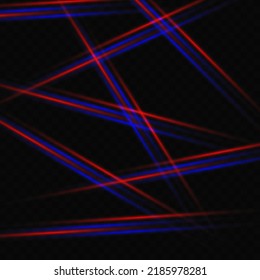 The intersection of red and blue laser lines, bright flashes on a transparent background