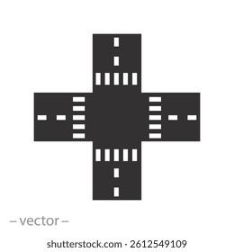 intersection road, crossroad icon, crosswalk, zebra, flat vector illustration