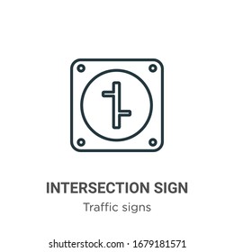 Intersection sign outline vector icon. Thin line black intersection sign icon, flat vector simple element illustration from editable traffic signs concept isolated stroke on white background