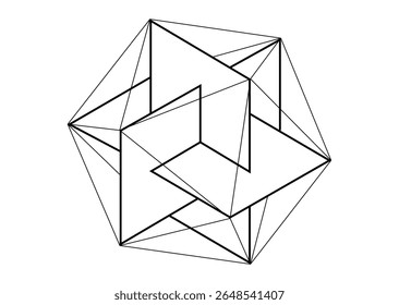 Intersection of Three perpendicular planes in 3D model of icosahedron shape, vector illustration platonic solid isolated on a white background 