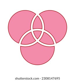 Intersection of three sets circles. Venn diagram of 3 sets. Mathematics resources for teachers and students.