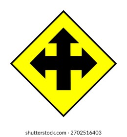 sinal de trânsito de interseção com fundo amarelo