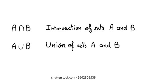 Intersection and Union of Sets A and B in Set Theory. Venn Diagram of Circles in Mathematics.