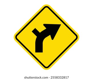 Intersection Within Curve Ahead Warning Sign Featuring a Yellow Diamond Shape with Black Arrow Indicating an Intersection, Available as a Vector File