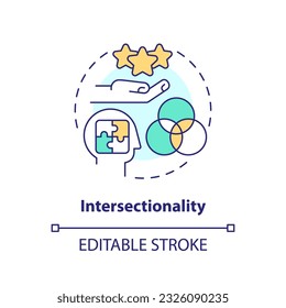 Intersectionality concept icon. Person identity. Social justice. Mental health. Cultural competence. Unique experience abstract idea thin line illustration. Isolated outline drawing. Editable stroke