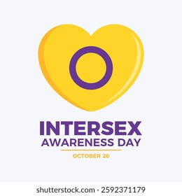 Intersex Awareness Day poster vector illustration. Intersex pride flag in heart shape icon vector. LGBT intersex flag love symbol. Template for background, banner, card. October 26. Important day