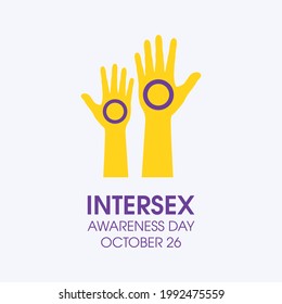 Vector del Día de Conciencia Intersexual. Bandera del orgullo intersexual en forma de un vector de silueta de mano humana. Las manos levantadas coloreadas levantan el vector de forma. Afiche del Día de Concienciación Intersexual, 26 de octubre. Día importante
