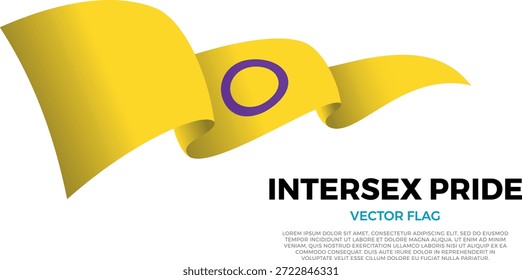 Intersexuelle Flagge, die die Gemeinschaft der Individuen repräsentiert. Stolz-Flagge Teil der LGBTQ-Gemeinschaft. Auf sauberem, weißem Hintergrund mit Community-Namen und Kopienraum. Eine leuchtende Vektorfahne, die in drei Ebenen gerendert wird und einen dynamischen Welleneffekt mit realistischen Schatten und Farbverläufen erzeugt. Die eleganten Kurven und realistischen Schattierungen schaffen ein Gefühl der Bewegung und machen es ideal für offizielle Themen, internationale Projekte, Reisematerialien und kulturelle Präsentationen