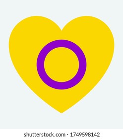 Bandera de orgullo intersexual, en icono de forma cardíaca sobre fondo blanco, ilustración vectorial