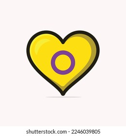 bandera de orgullo intersexual en una ilustración de vector de forma cardíaca