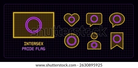 Intersex pride flag icon set, neon glow visuals. Pride month flag, gender identity and expression theme.