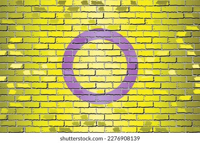 Bandera del Orgullo Intersexual en una pared de ladrillo - Ilustración