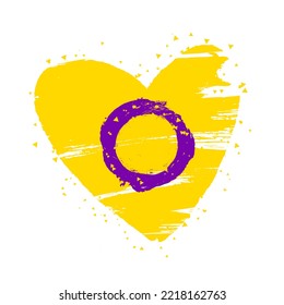 Intersex Stolz Fahne in Form eines großen Herzens. Ein farbiges Logo einer der LGBT-Flaggen. Sexuelle Identifikation. Vektorgrafik auf weißem Hintergrund.
