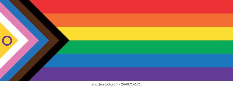 Flagge für den intersexuellen Fortschritt. Neue LGBTQ Pride Flag Hintergrund. Neu aktualisiertes InterSex Inclusive Progress Pride Flag. Banner-Flagge für LGBT, LGBTQ oder LGBTQIA plus Stolz. Vektorgrafik