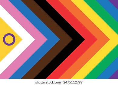 Intersex Progress Pride flag. New LGBTQ Pride Flag. New  Updated Intersex Inclusive Progress Pride Flag. Banner Flag for LGBT, LGBTQ or LGBTQIA plus Pride. Vector illustration