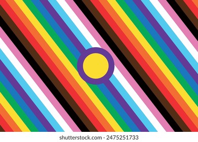 Intersex Progress Pride flag. New LGBTQ Pride Flag. New  Updated Intersex Inclusive Progress Pride Flag. Banner Flag for LGBT, LGBTQ or LGBTQIA plus Pride. Vector illustration