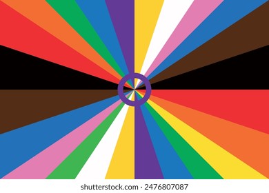 Intersex Progress Pride flag radial stripes. New LGBTQ Pride Flag. New  Updated Intersex Inclusive Progress Pride Flag. Banner Flag for LGBT, LGBTQ or LGBTQIA plus Pride. Vector illustration