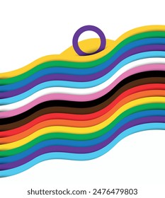 Intersex Progress Pride flag wave. New LGBTQ Pride Flag. New  Updated Intersex Inclusive Progress Pride Flag. Banner Flag for LGBT, LGBTQ or LGBTQIA plus Pride. Vector illustration