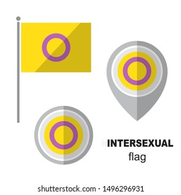 Intersexual flag and map pointer. Gay pride symbol. Design element for banner, poster or leaflet. Flat design.