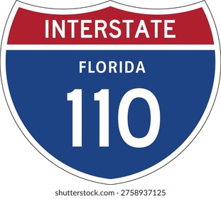 Interstate 110 (I-110) Florida Route Shield, US Highway Road Sign Badge, Editable Vector