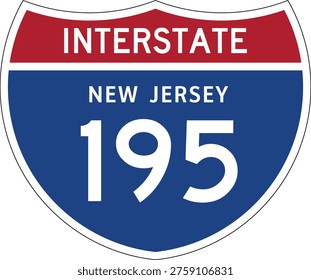 Interstate 195 (I-195) New Jersey Route Shield, US Highway Road Sign Badge, Editable Vector