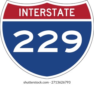 Interstate 229 Shield USA Road Sign Editable Design Vector