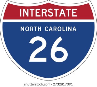 Interstate 26 North Carolina I-26 NC Highway Shield Badge USA Road Sign MUTCD Editable Design Vector