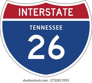 Interstate 26 Tennessee I-26 TN Highway Shield Badge USA Road Sign MUTCD Editable Design Vector