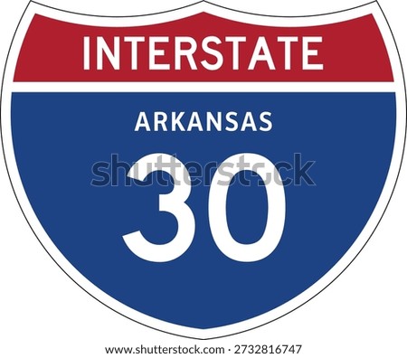 Interstate 30 Arkansas I-30 AR Highway Shield Badge USA Road Sign MUTCD Editable Design Vector