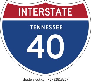 Interstate 40 Tennessee I-40 TN Highway Shield Badge USA Road Sign MUTCD Editable Design Vector