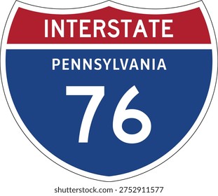 Interstate 76 (I-76) Pennsylvania PA US Interstate Highway Route Shield Badge Vector