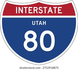 Interstate 80 (I-80) Utah UT US Interstate Highway Route Shield Badge Vector