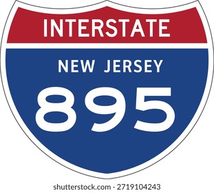 Interstate 895 New Jersey, I-895, Highway Design Shield Editable Vector