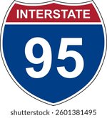 Interstate 95. Interstate highway sign. Road number. Signpost indicating route numbers in the U.S. Interstate Highway System. Even numbers run west to east. Odd numbers run north to south.